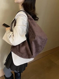 Large dark brown suede hobo tote bag for women minimalist commuter shoulder bag