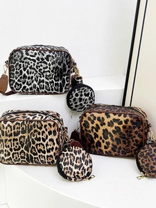 Sac Bandoulière Tendance Léopard pour Femme en Cuir PU Avec Mini Pochette Ronde et Large Bandoulière Réglable