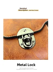 Close-up of caramel brown textured leather handbag featuring a silver metallic clasp lock