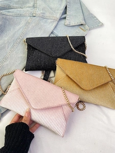 Fashion Sparkly Rhinestone Envelope Clutch Bag For Women Glitter Evening Banquet Shoulder Bag With Metal Chain Strap