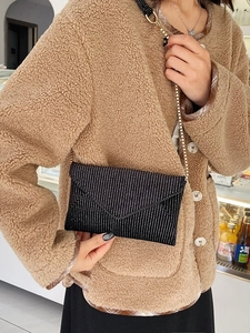 Sparkling black rhinestone envelope clutch bag with golden chain strap for women