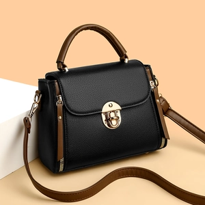 Vintage Women PU Leather Shoulder Bag Retro Small Square Crossbody Bag With Metal Lock Contrast Stitching Handbag Daily Commuting