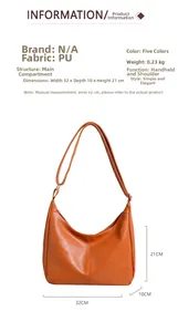 Spécifications de taille pour le sac hobo vintage en similicuir caramel avec mesures