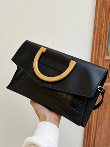 Women Fashion Crocodile Pattern PU Leather Envelope Clutch Bag Large Capacity Banquet Handbag Elegant Shoulder Crossbody Bag With Metal Buckle