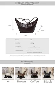 Detailed size specs for trendy PU leather moon bag with adjustable shoulder strap
