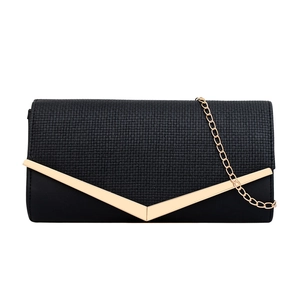 Elegante schwarze Abendtasche mit goldener V-Blende und feinem Kettenriemen für Damen