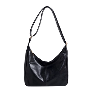 Sac hobo noir brillant pour femme à grande capacité avec des détails métalliques dorés chic