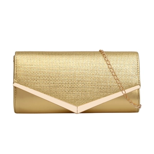 Women Elegant Woven Texture Evening Bag Sequined Glitter Envelope Clutch With Metal V Trim And Chain Strap For Wedding Party