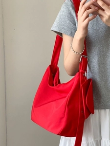 Large red canvas tote bag for women with adjustable strap and matching coin purse pouch