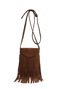 Sac bandoulière vintage en daim marron avec de longues franges et une sangle réglable