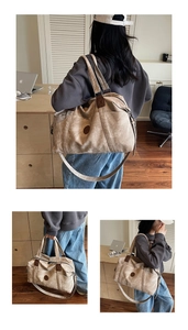 Vedute multiple della borsa da viaggio grande in tela kaki con manici in pelle