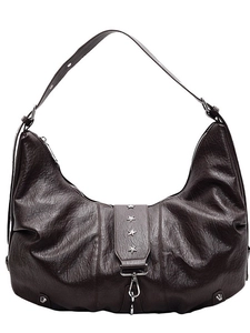 Retro dark brown large tote bag in vintage leather with silver star metal accents