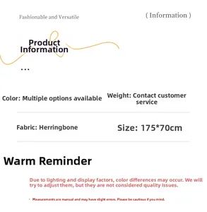Detail view of herringbone silk scarf specifications: 175x70cm size and various color options