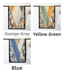 Detail of herringbone silk scarves in orange grey, yellow green and blue color options