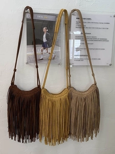 Women Vintage Bohemian Tassel Shoulder Bag Faux Suede PU Leather Fringe Crossbody Bag Fashion Casual Cell Phone Purse