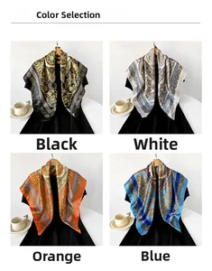 Satin-Vierecktuch mit Barockmuster in Schwarz, Weiß, Orange und Blau Auswahl