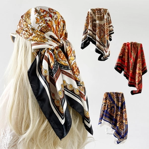 Foulard Quadrato in Raso con Stampa Barocca Vintage da Donna Stile di Palazzo Fascia per Capelli Retrò Elegante Avvolgimento del Collo
