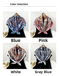 Detailed color selection showing four vintage baroque print square scarves in various colors