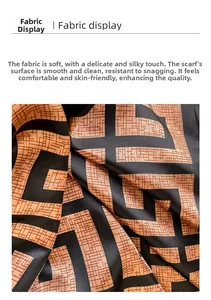 Detail of satin silk scarf with geometric square pattern and smooth glossy texture
