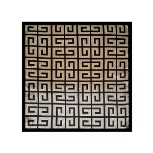 Detailed top view of 90cm square satin scarf featuring black and bronze interlocking patterns