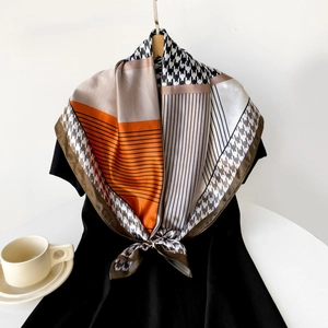 Women Satin Square Scarf Leopard Polka Dot Houndstooth Floral Geometric Print Satin Headscarf Fashion Neck Scarf Hair Wrap Accessory