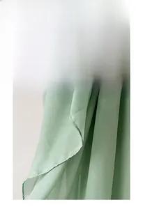 Detail display of the lightweight light green pleated fabric texture of the Muslim headscarf