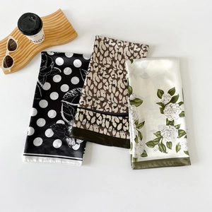 90cm satin square scarf set featuring floral, polka dot, and leopard print patterns