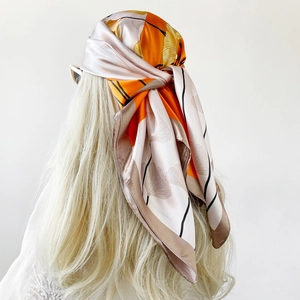 Elegant Women Satin Square Scarf Ginkgo Leaf Print Large Fashion Neck Scarf Wrap Hair Bandana Daily Headscarf Accessories