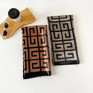 Elegant 90cm satin silk scarf with geometric pattern and fashion lifestyle accessories