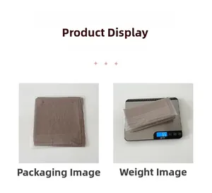 Solid brown scarf detail showing weight of 65g and transparent polybag packaging