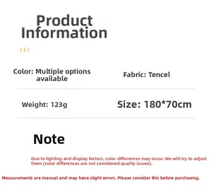 Spécifications du foulard en soie: tissu en fil Shuliang 180x70cm pesant 123g par pièce