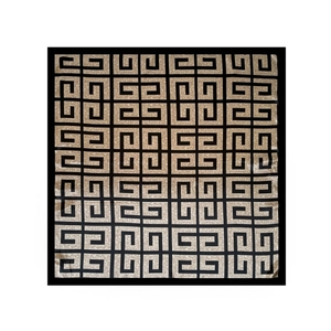 Square satin scarf with black and champagne gold geometric patterns in 90cm size