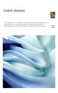 Detail of gradient blue silk satin scarf showing smooth texture and fabric sheen