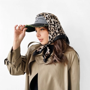 Women Satin Square Silk Scarf Paisley Leopard Print Headscarf Elegant French Retro Bandana For Travel Daily Hair Accessory