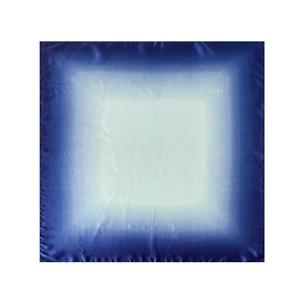 Detailed macro view of gradient royal blue satin square scarf with silky texture