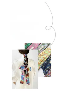 Detailansicht langer Baumwollbänder mit elegantem Blumendruck für Haare oder Taschen