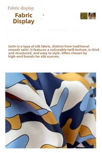 Detail view showing thick twill texture and colorful abstract pattern on silk scarf fabric