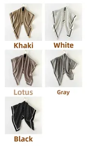 Detailed display of square satin scarves in five assorted polka dot patterns and colors