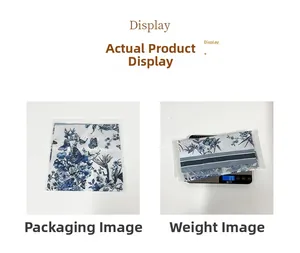 Floral butterfly print silk scarf detail showing 8.9g weight and individual packaging