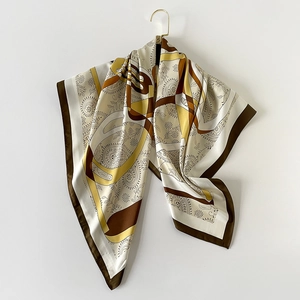 Elegante sciarpa in seta con motivo paisley vintage e geometrico marrone e giallo