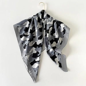 Elegant large square silk scarf featuring a stylish grey and white camouflage cloud print