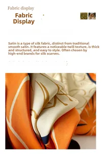 Dettaglio del tessuto con trama a saia e stampa floreale arancione su foulard in raso di seta