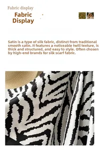 Macro detail of zebra print silk twill fabric showing elegant texture and gloss