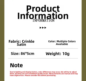 Detailed size and material specification chart for the polka dot long skinny silk scarf