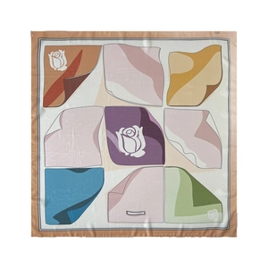Elegant 90cm silk square scarf featuring colorful floral patterns and artistic grid design