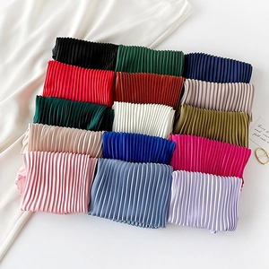 Women Pleated Satin Scarf Elegant Square Bandana Fashion Faux Silk Neck Tie Elegant Solid Floral Paisley Headscarf Accessory