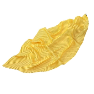 Solid bright yellow pleated silk scarf for women with accordion fold texture