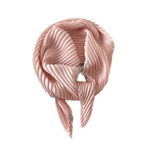Pink pleated silk scarf for women featuring a minimalist design and soft satin finish