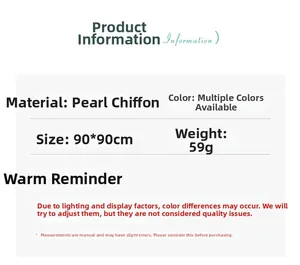 Specifications of pearl chiffon square headscarf 90x90cm with 59g lightweight design