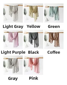 Close-up of pleated jersey scarf collection in 8 colors with natural crinkle texture